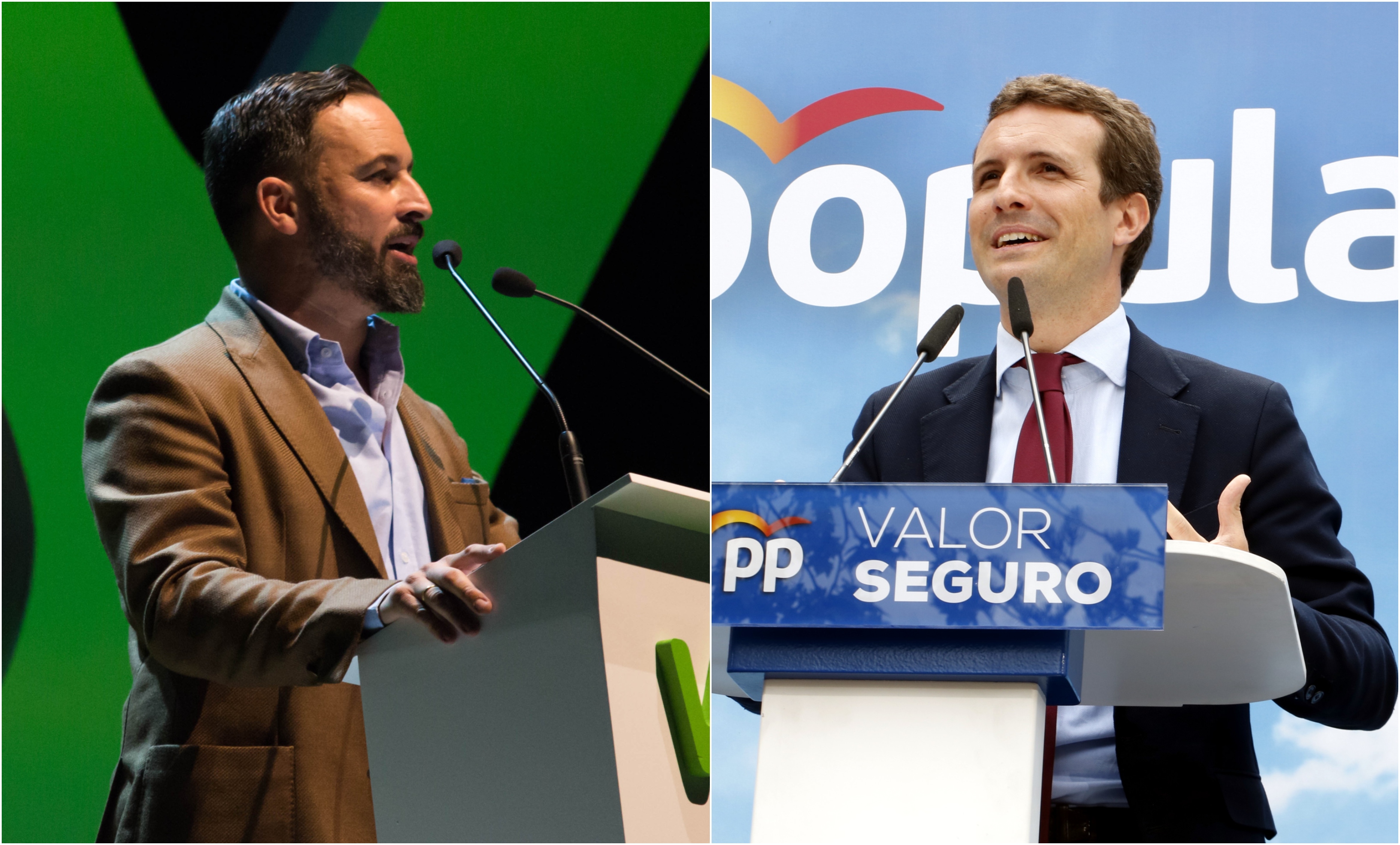 People's Party head Pablo Casado (right) opens doos to government deal with far-right Vox, led by Santiago Abascal (Pictures by Vox and Roger Segura)